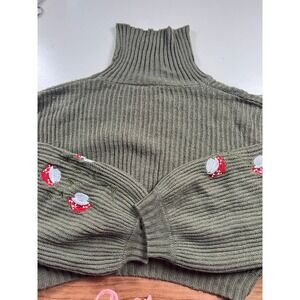 y2K Mushroom Embroidered Ribbed Turtleneck whimsigoth Cropped Sweater S‎